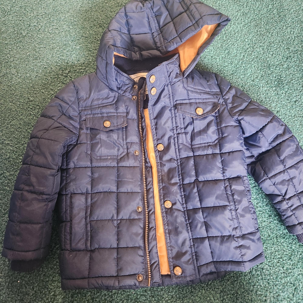 Navy Blue Quilted Kids Jacket with Hood